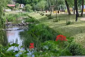 Mostek obok placu zabaw