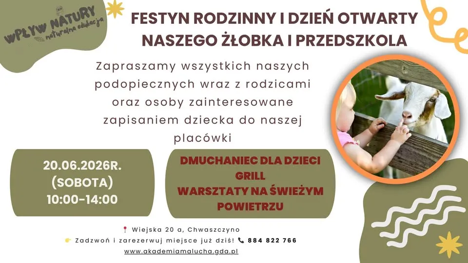 Festyn rodzinny i dzień otwarty przedszkola i żłobka "Wpływ Natury" w Chwaszczynie